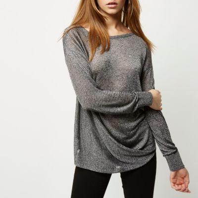 Grey drape front knit jumper